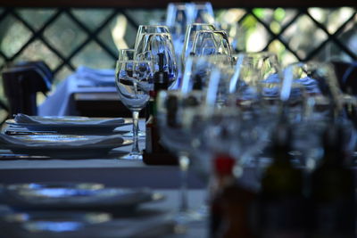 Glass of wine on table in restaurant