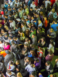 High angle view of people walking on street