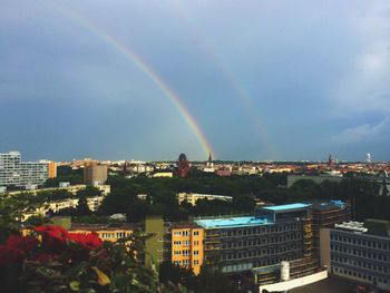 Cityscape against cloudy sky