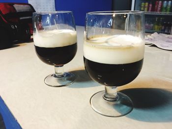 Close-up of beer in glass on table