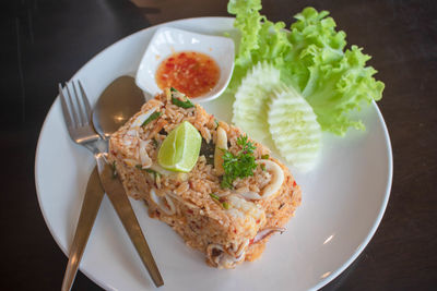 High angle view of meal served in plate