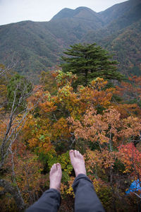 Low section of man on mountain during autumn