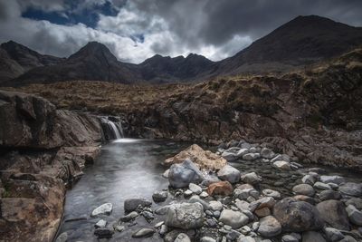 Scenic view of fairy pools, isle of skye