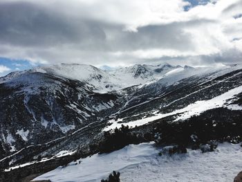 Scenic view of snowcapped mountains against sky