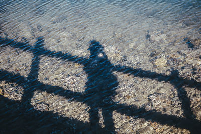 Shadow of person on shore