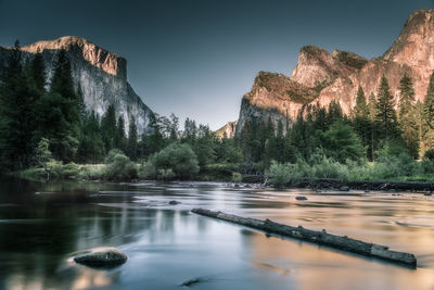 Scenic view of river and mountains at yosemite national park