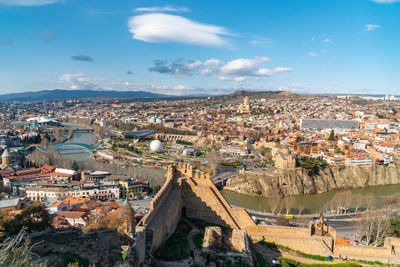 High angle view of townscape against sky