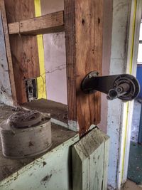 Close-up of closed door of old building