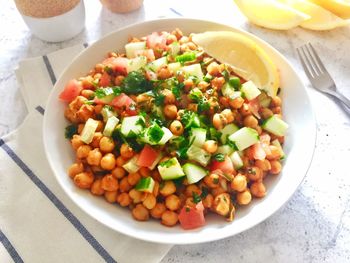 High angle view of salad in bowl