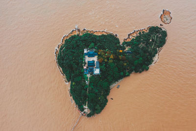 High angle view of heart shape on beach