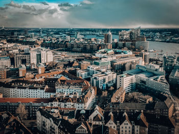 High angle view of buildings in city