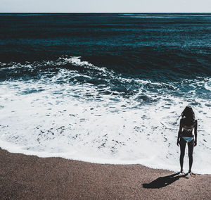 Rear view of people on beach