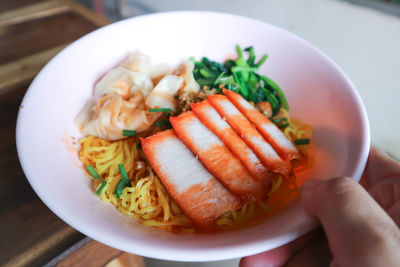 High angle view of food in plate on table