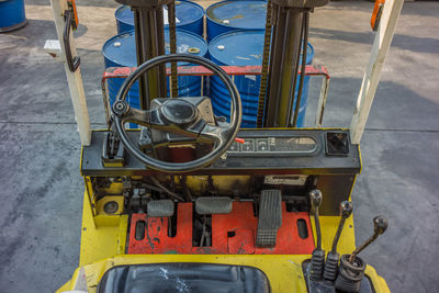 High angle view of machinery on road