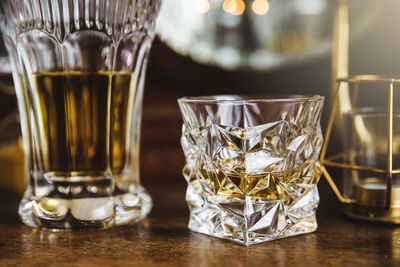 Close-up of drinking glass on table