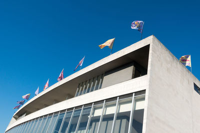 Low angle view of building against blue sky