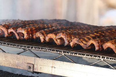 Close-up of meat on barbecue grill