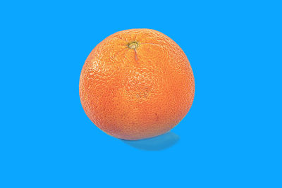 Close-up of orange apple against blue background