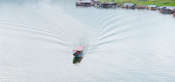 High angle view of people in lake