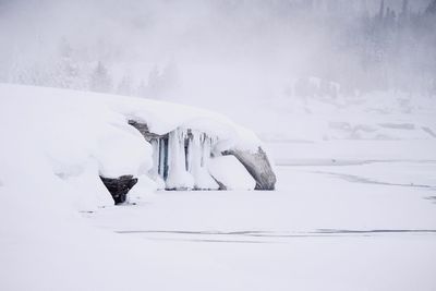 Umbrella on snow field during winter