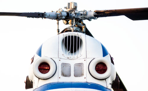 Close-up of airplane against clear sky