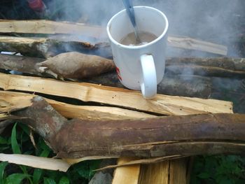 High angle view of drink on table