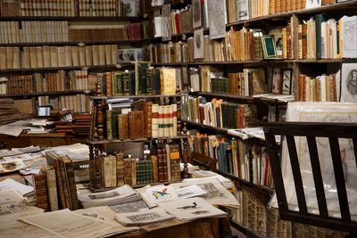 Row of books in library