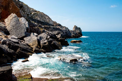 Scenic view of sea against clear sky