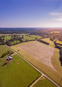 High angle view of field against sky