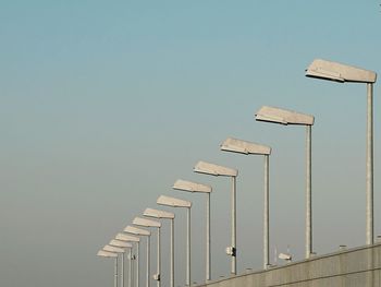 Information sign on railing against clear blue sky