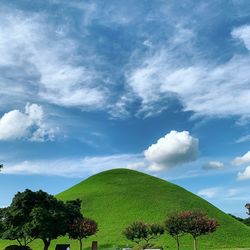 Scenic view of green landscape against sky