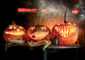 Close-up of illuminated pumpkin at night