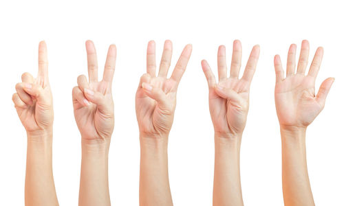 Close-up of hands over white background