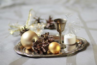 Close-up of eggs in plate on table