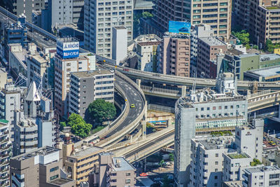 High angle view of buildings in city