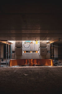 Train at illuminated railroad station