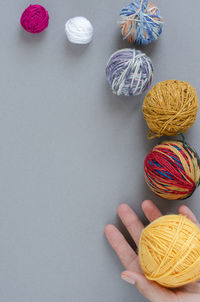 High angle view of multi colored candies on table