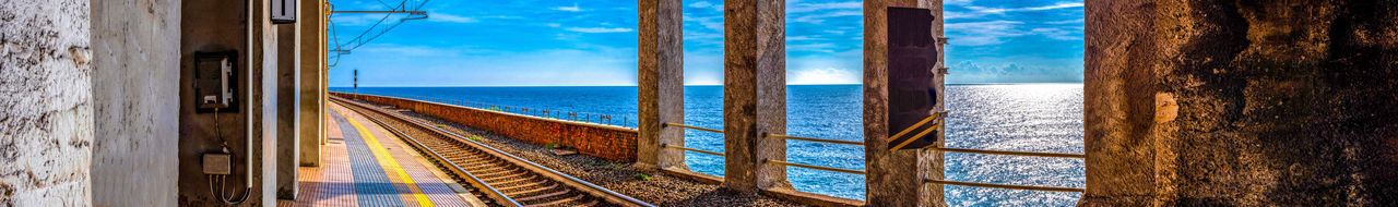 Panoramic view of sea seen through window