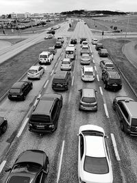 High angle view of cars on road in city