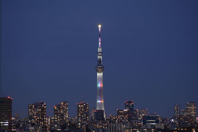 Illuminated buildings in city at night