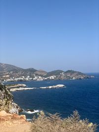 Scenic view of sea against clear blue sky