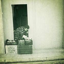 Closed door of building