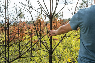 Midsection of man holding plant