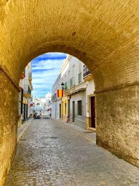 Empty alley amidst buildings in city