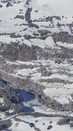 High angle view of snow covered land