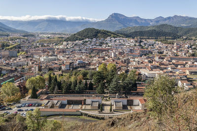 High angle shot of townscape against sky
