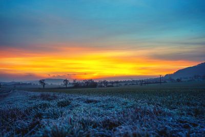 Scenic view of field against sky during sunset