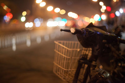 Defocused image of illuminated city at night