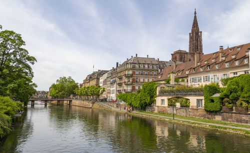 Idyllic waterside impression of strasbourg, a city at the alsace region in france