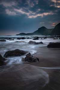 Scenic view of sea against sky during sunset